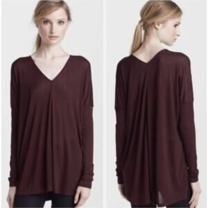 VINCE Long Sleeve Shirt Double V-Neck in Plum Purple Burgundy Rayon Size S